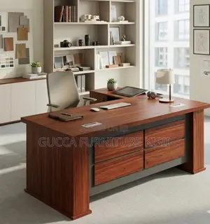 Office Desk; 1.6M Brown L-Shaped Office Desk