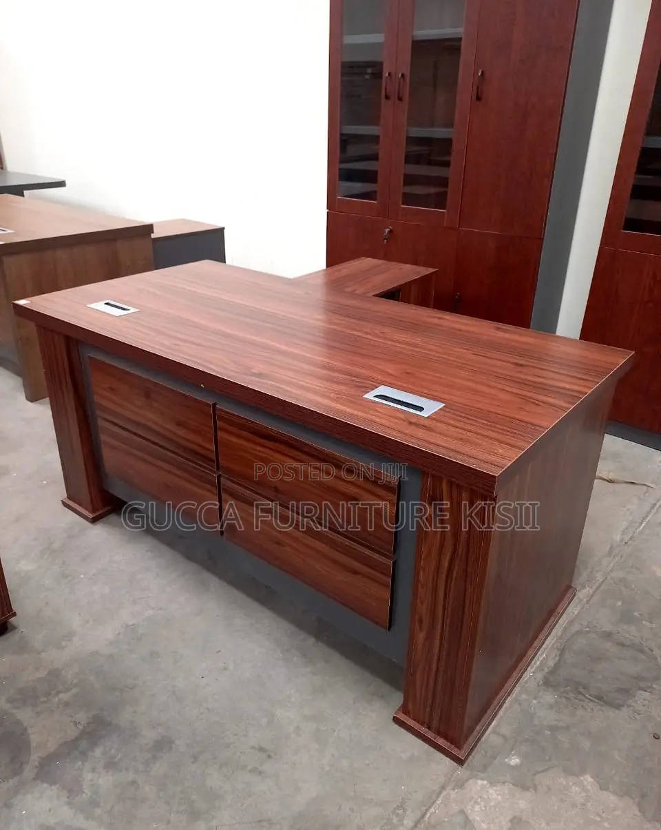 Office Desk; 1.6M Brown L-Shaped Office Desk
