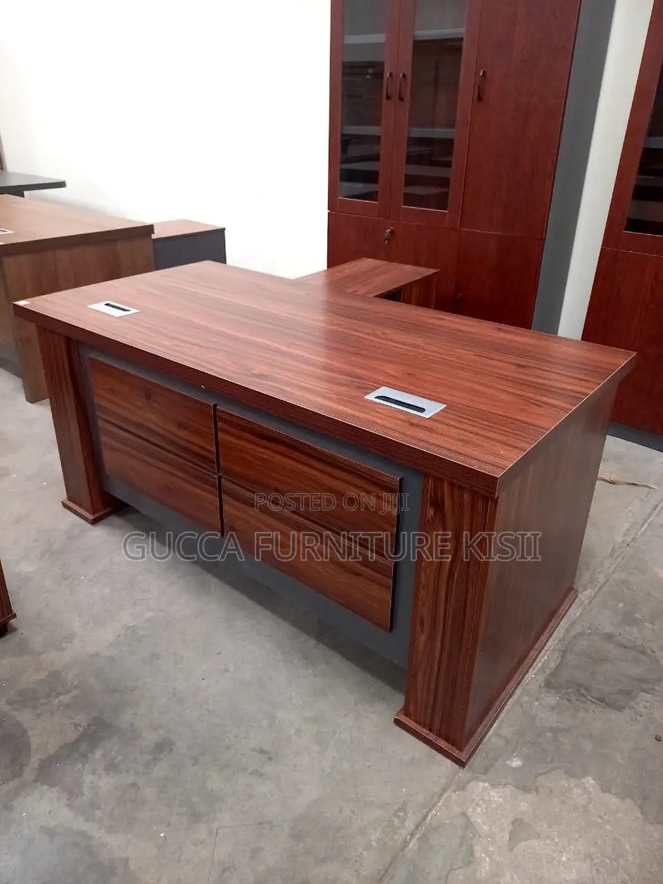 Office Desk; 1.6M Brown L-Shaped Office Desk