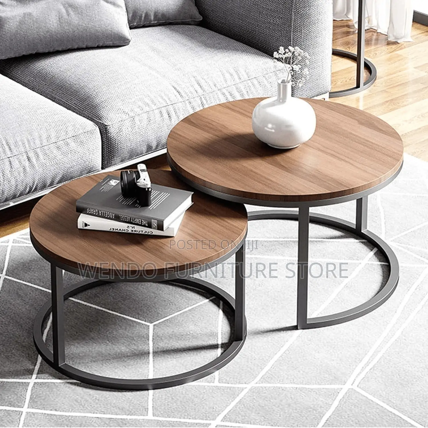 Coffee Table; Round Dual Coffee Table With Top Wood