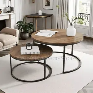 Coffee Table; Round Dual Coffee Table With Top Wood
