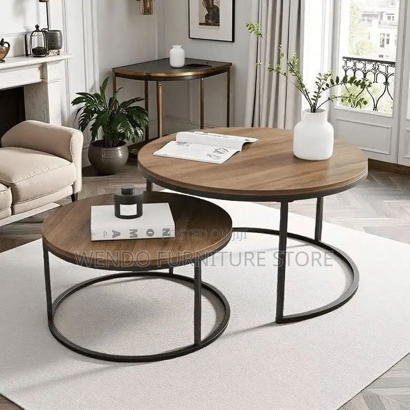 Coffee Table; Round Dual Coffee Table With Top Wood
