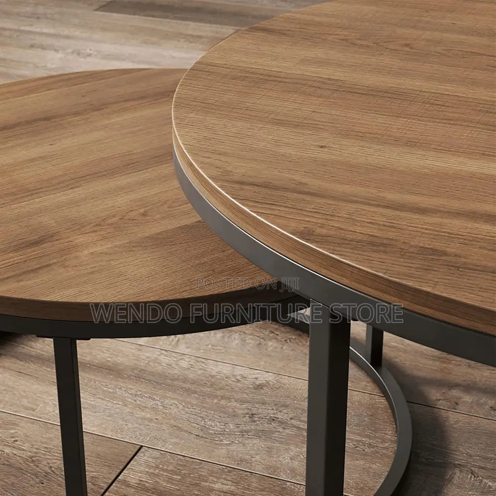Coffee Table; Round Dual Coffee Table With Top Wood