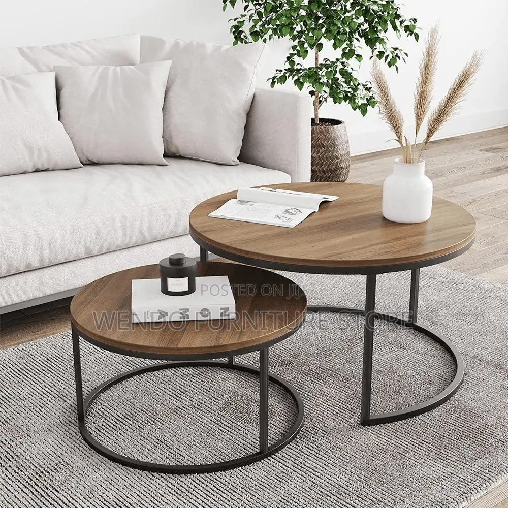 Coffee Table; Round Dual Coffee Table With Top Wood
