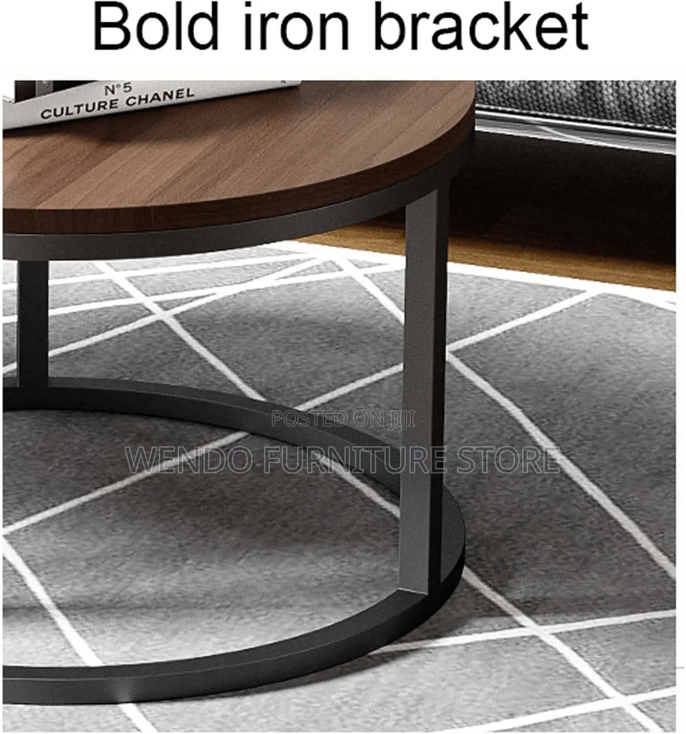 Coffee Table; Round Dual Coffee Table With Top Wood