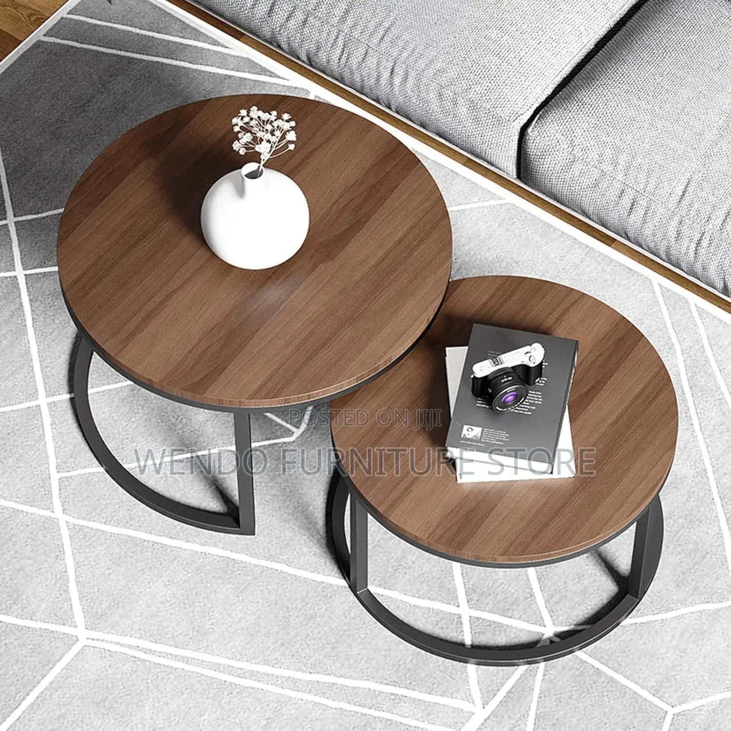 Coffee Table; Round Dual Coffee Table With Top Wood