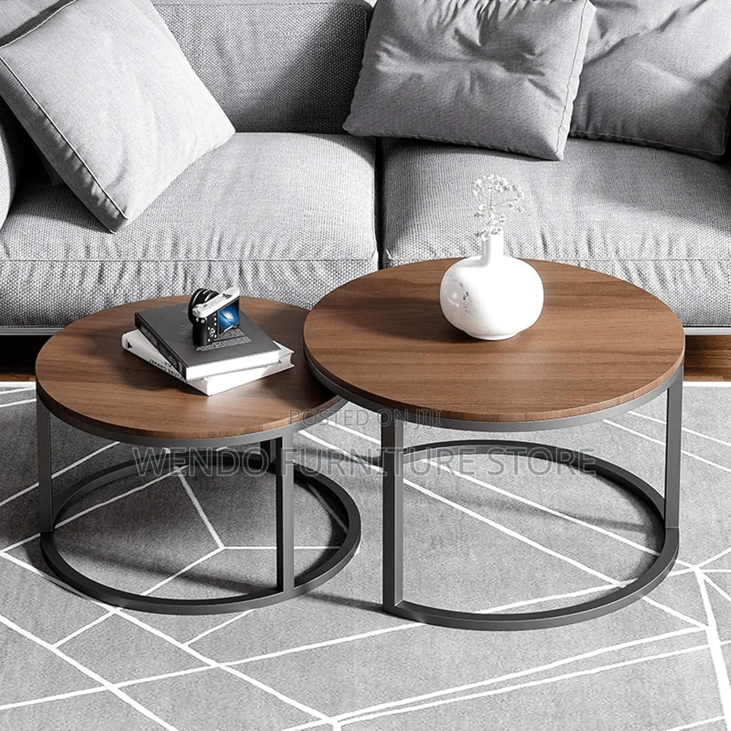 Coffee Table; Round Dual Coffee Table With Top Wood