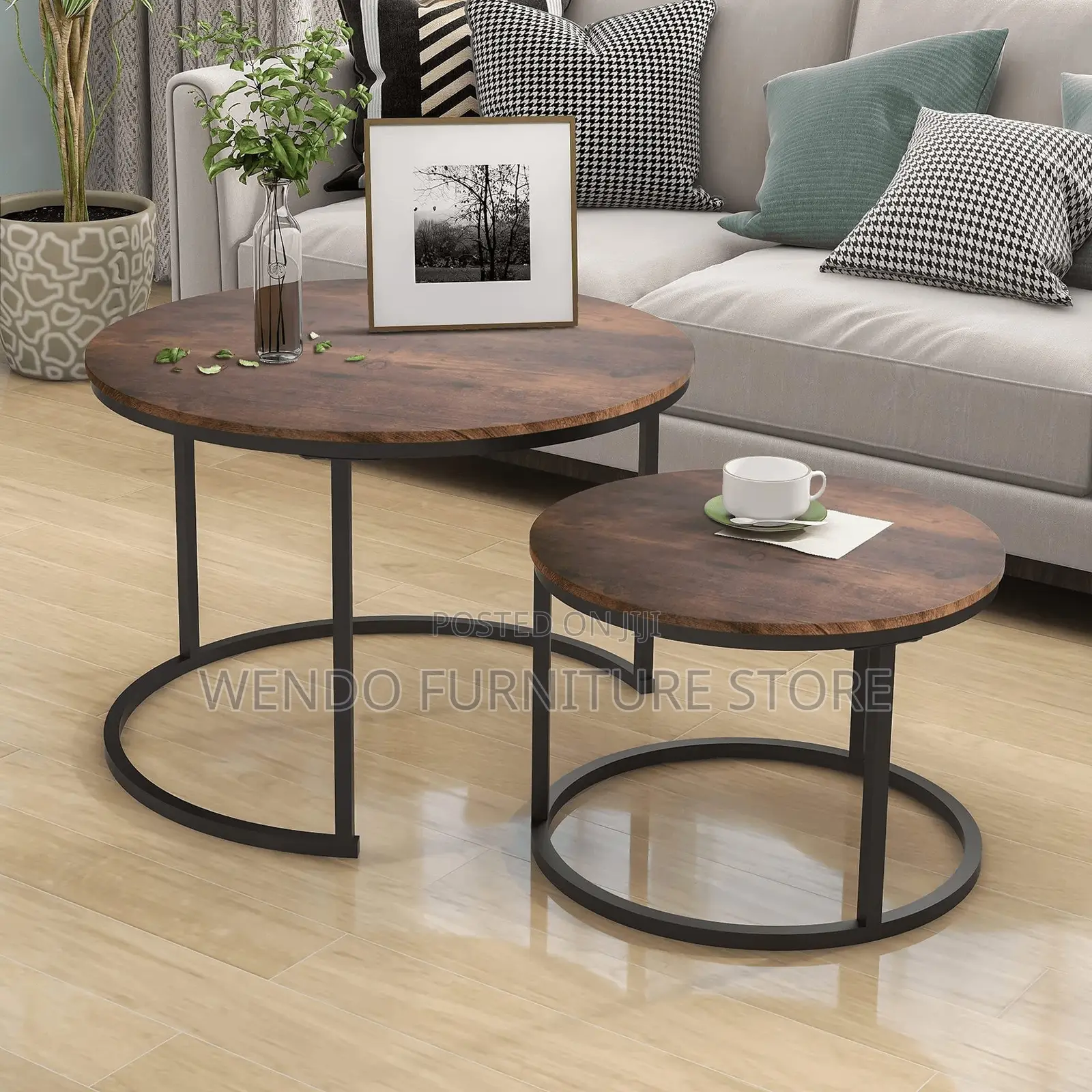 Coffee Table; Round Dual Coffee Table With Top Wood