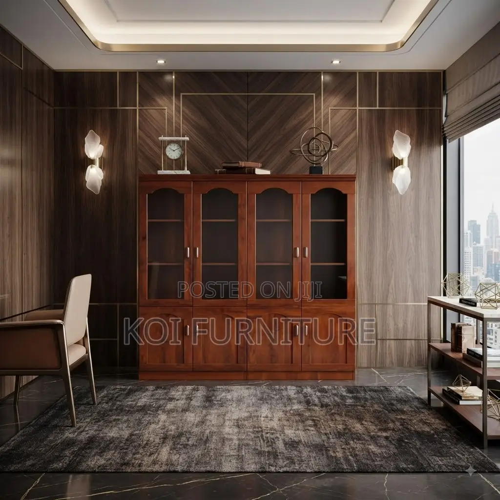 Office Cabinet; Four Drawers Executive Mahogany Finish Office Cabinet
