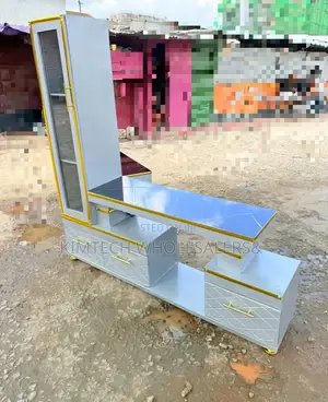Executive Extended TV Stand With Marble Coating and Shelf Cabinet