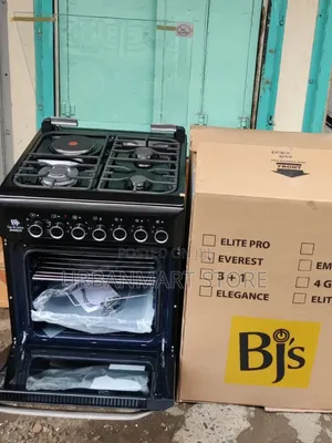 Everest Black 60×60 Cooker – 3 Gas + 1 Rapid Hotplate, Rotisserie