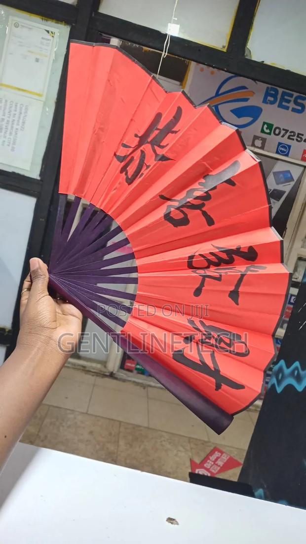 Red Chinese Folding Fan With Calligraphy - main view