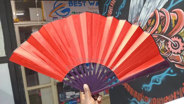 Red Chinese Folding Fan With Calligraphy - thumbnail 2