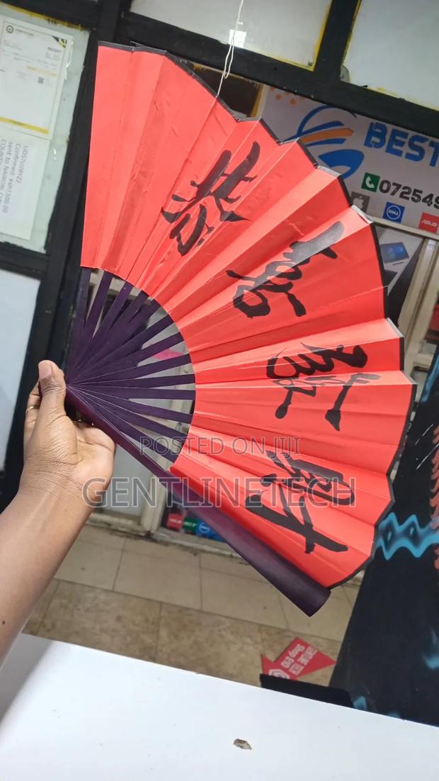 Red Chinese Folding Fan With Calligraphy - thumbnail 4