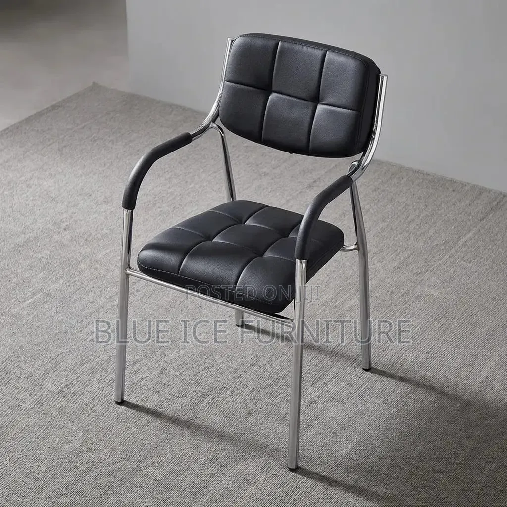 Black Leather Office Visitor Chair With Armrests