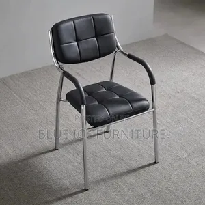 Black Leather Office Visitor Chair With Armrests