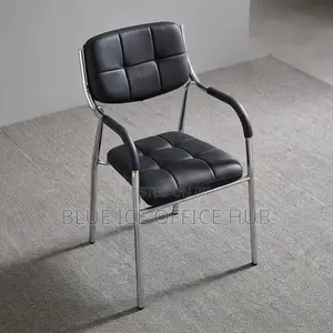 Black Leather Office Visitor Chair With Armrests