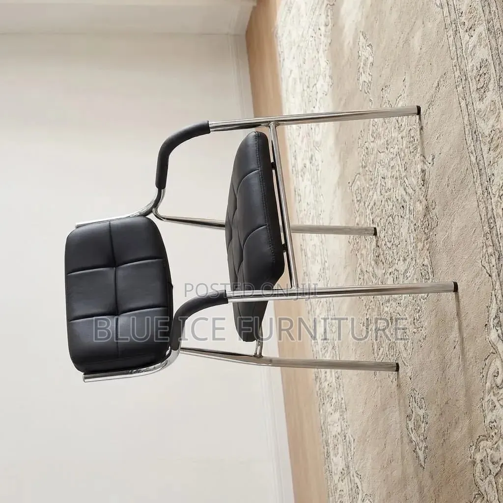 Black Leather Office Visitor Chair With Armrests