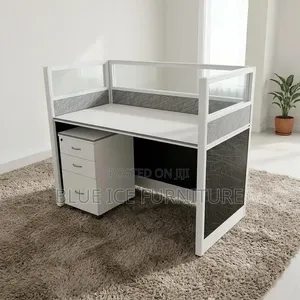 Modern Office Workstation Desk With Glass Partition 3 Drawer Cabinet