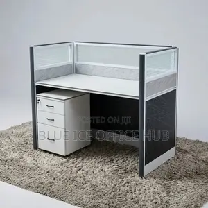 Modern Office Workstation Desk With Glass Partition 3 Drawer Cabinet