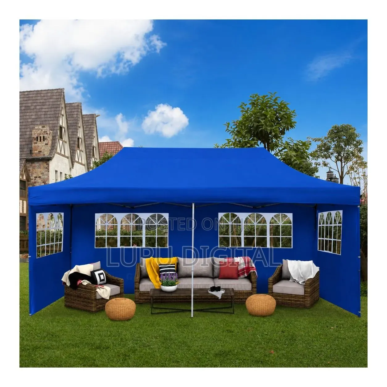 Canopy Tent Gazebo 3 by 6 MTRS Windows Blue and White Colours