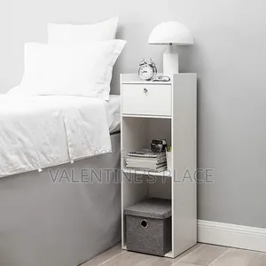 Slim White Bedside Table With Drawer Open Shelves – Space Saver