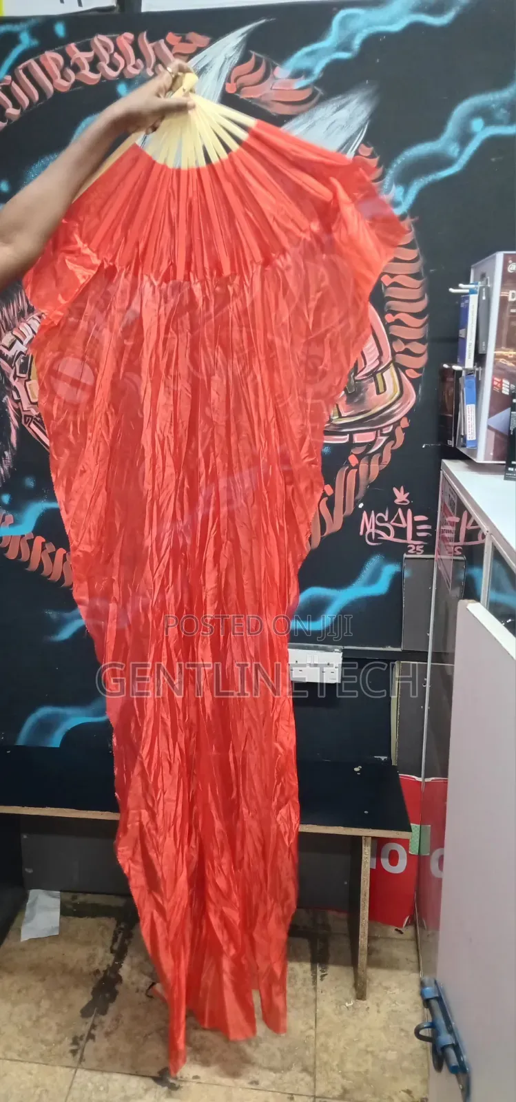 Brand New Red Silk Veil Dance Fan