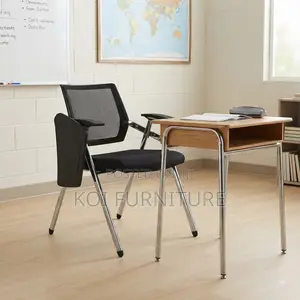 Office Chairs; Black Plastic Folding Chairs With Bookpad