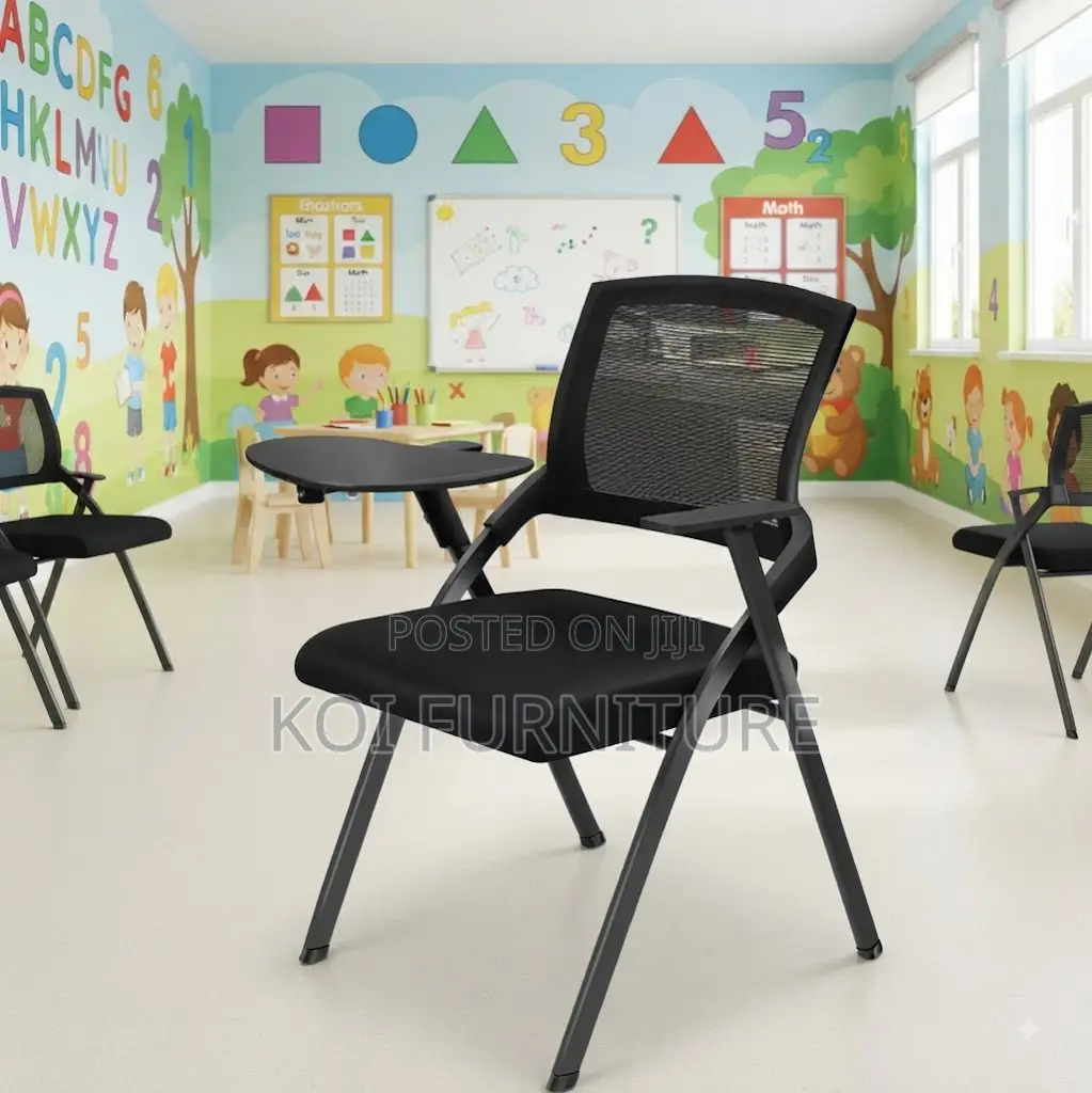 Office Chairs; Black Plastic Folding Chairs With Bookpad