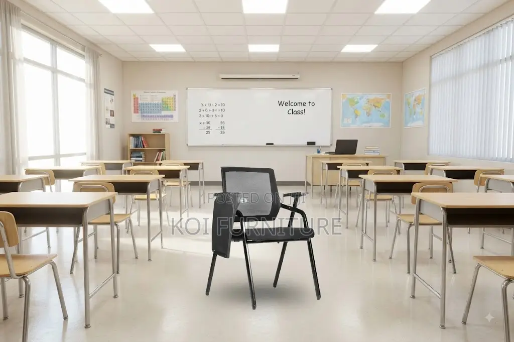 Office Chairs; Black Plastic Folding Chairs With Bookpad