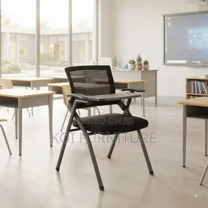Office Chairs; Black Plastic Folding Chairs With Bookpad