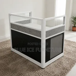 Modern Office Workstation Desk With Glass Partition 3 Drawer Cabinet