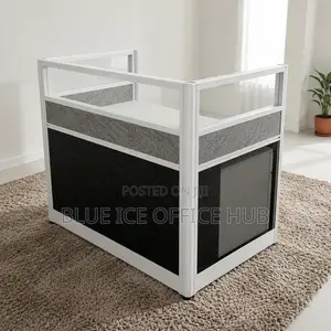 Modern Office Workstation Desk With Glass Partition 3 Drawer Cabinet