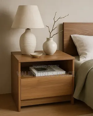 Compact Wooden Nightstand With Drawer Storage. Clean Design to Fit Any