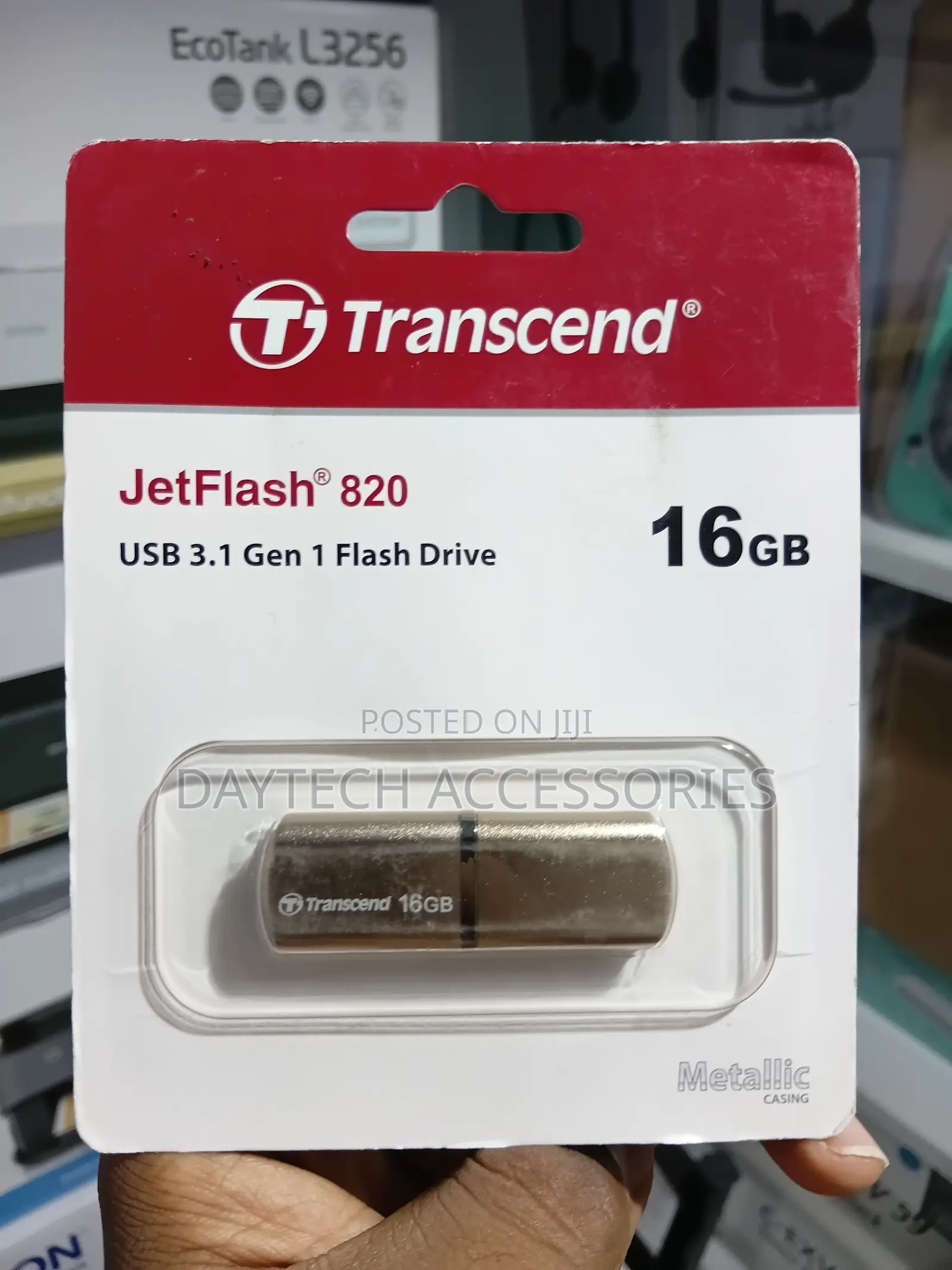 The Transcend JetFlash 820 16GB USB 3.1 Flash Drive Compact Device.