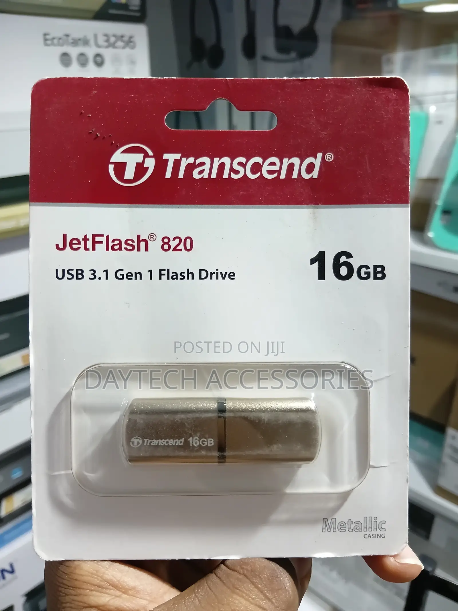 The Transcend JetFlash 820 16GB USB 3.1 Flash Drive Compact Device.