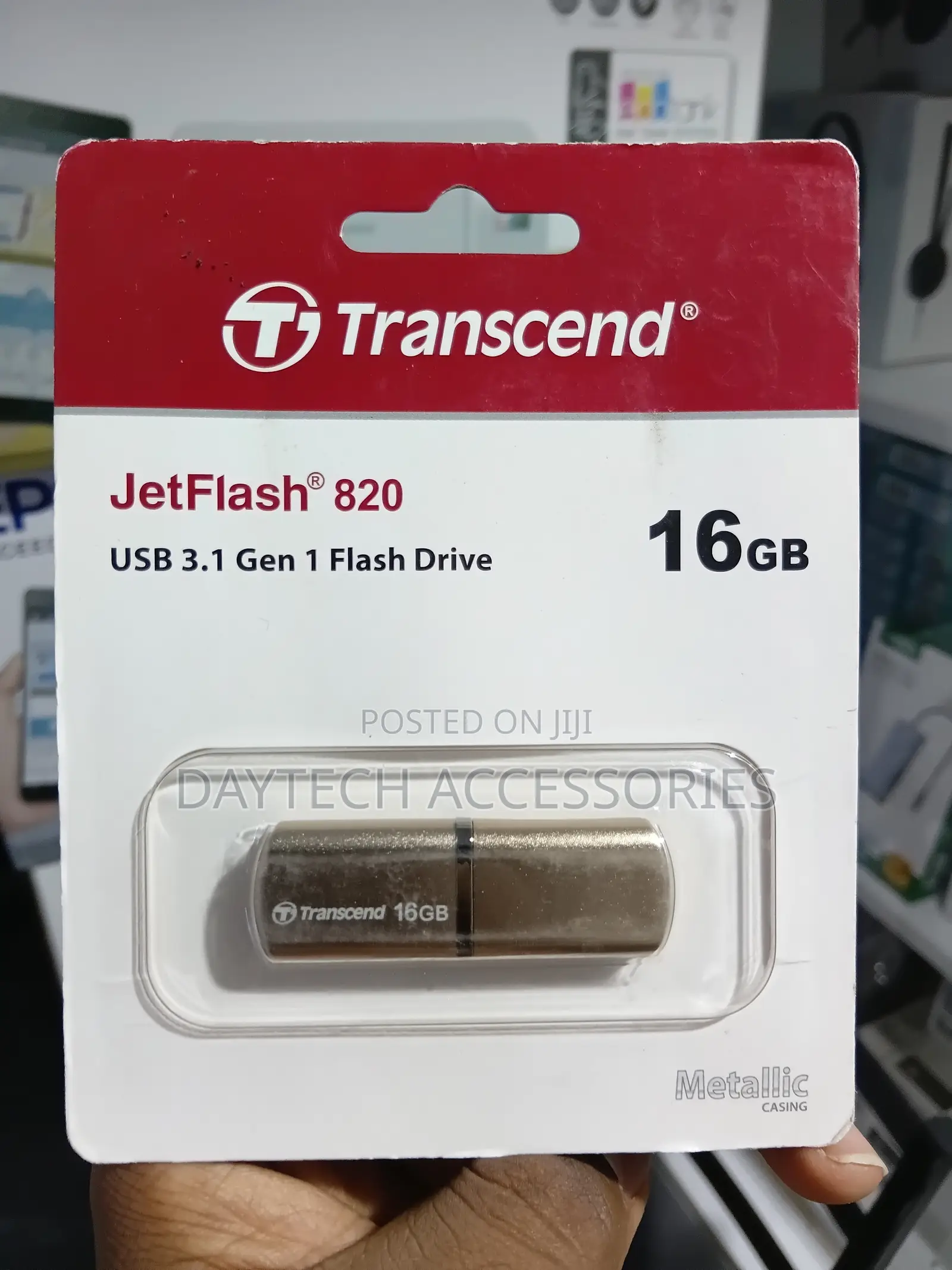 The Transcend JetFlash 820 16GB USB 3.1 Flash Drive Compact Device.