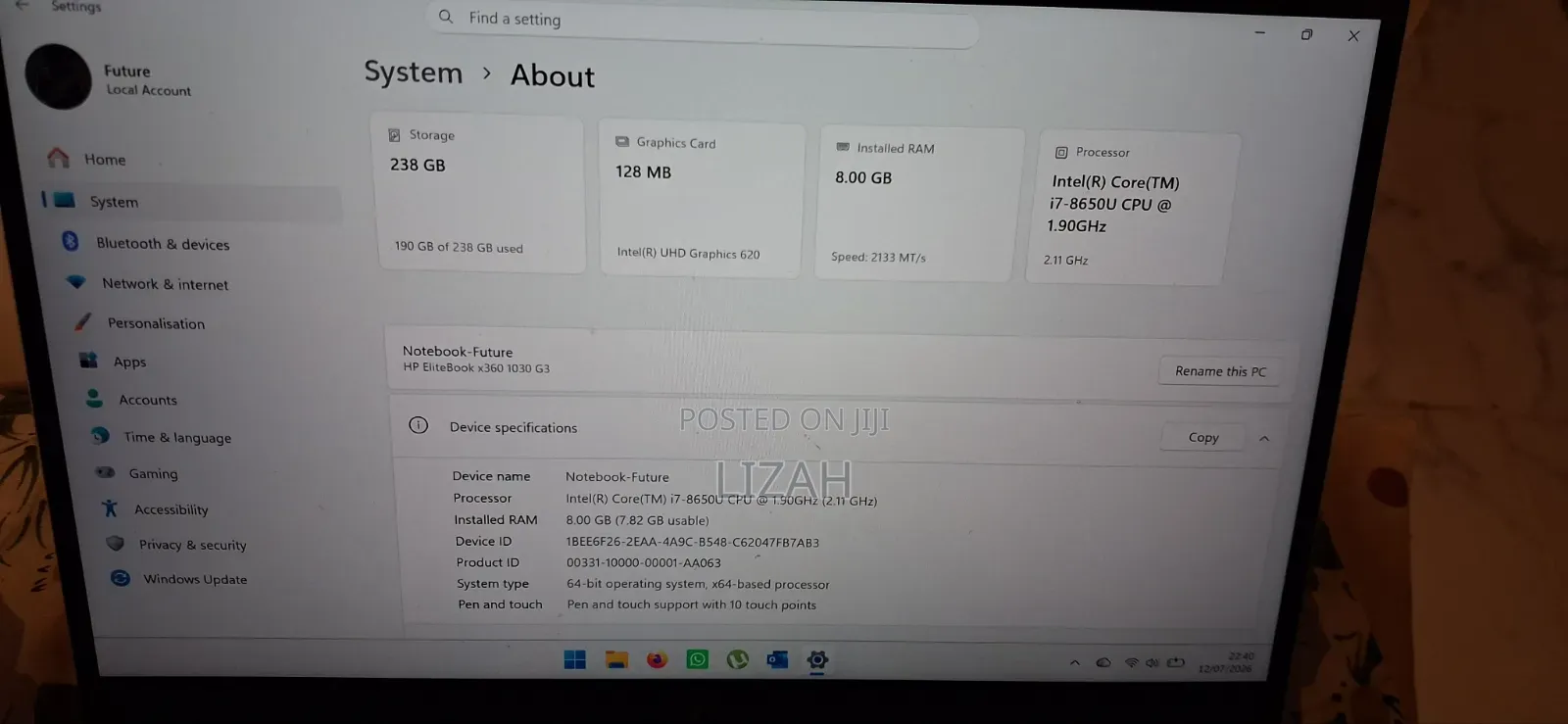 Laptop HP EliteBook X360 1030 G3 8GB Intel Core i7 SSD 256GB