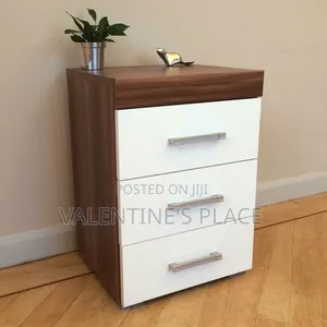 Sleek 3-Drawer Wooden Nightstand With a Modern White and Wood Finish.