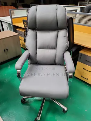 Plush Grey Leather Executive Office Chair