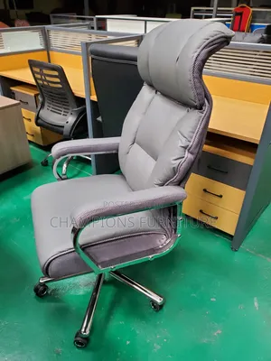 Plush Grey Leather Executive Office Chair
