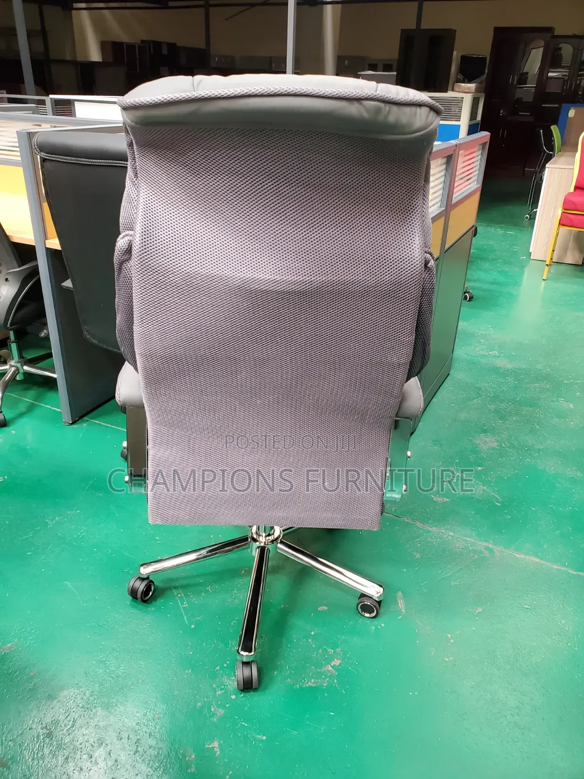 Plush Grey Leather Executive Office Chair