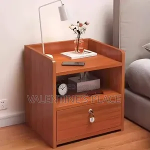 Secure Wooden Nightstand With an Open Shelf and Lockable Drawer