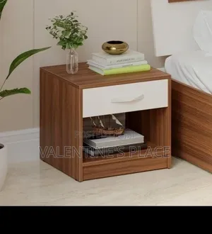 Sleek Wooden Nightstand With a White Drawer and Open Shelf.