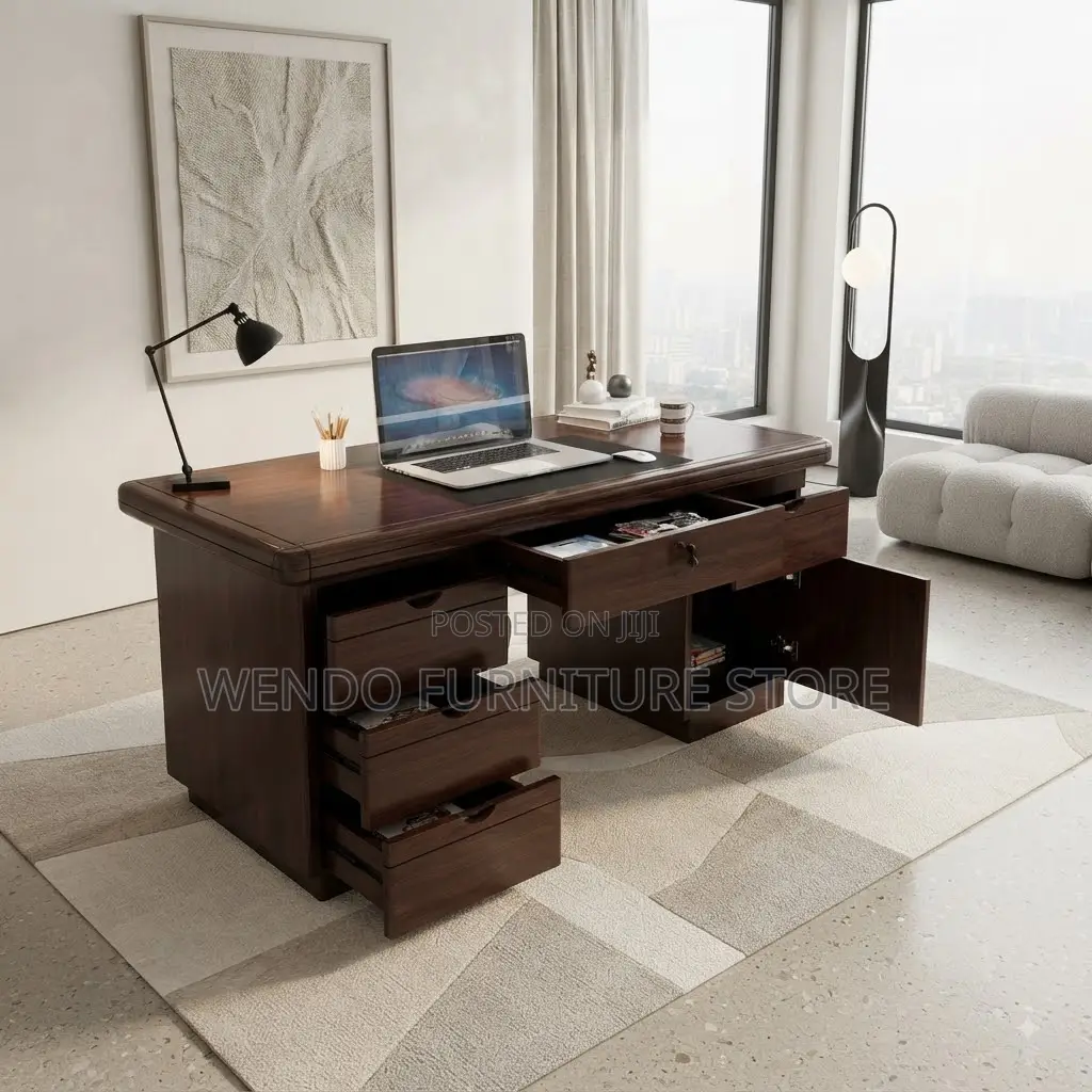 Office Desk; 140cm Executive Mahogany Desk With Lockable Drawers