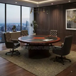 Boardroom Table; Round Mahogany Executive Staff Meeting Table