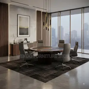 Boardroom Table; Round Mahogany Executive Staff Meeting Table