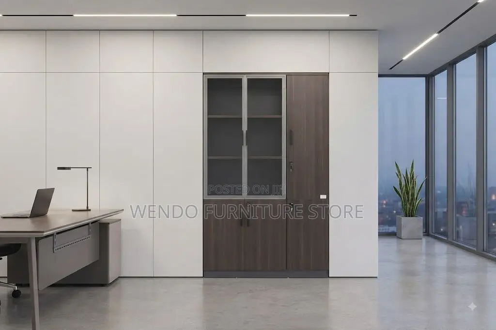 Office Cabinet; Three Doors Wooden Executive Gray Office Store Cabinet