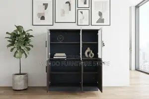 Office Cabinet; Three Doors Wooden Executive Gray Office Store Cabinet