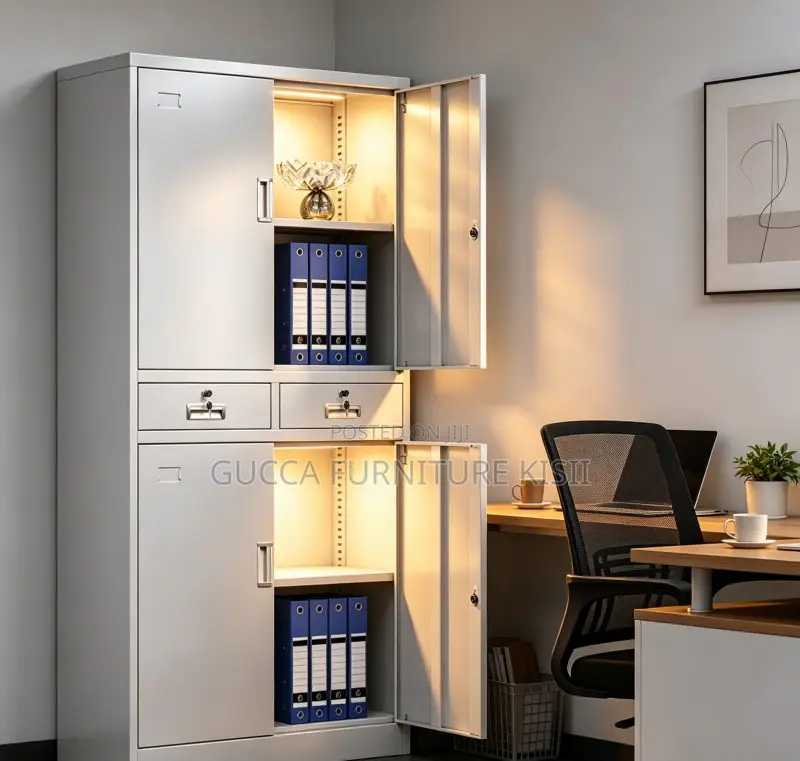 Office Cabinet; 4-Door Steel Storage Cabinet With Shelves